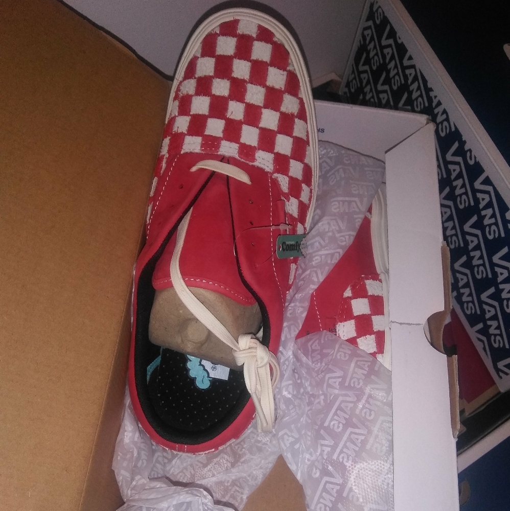 Vans Red and White "Furry" Suede Checkered Vans.